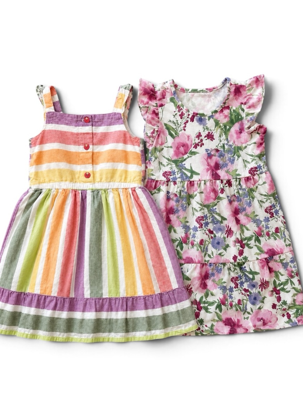 Girls Dress Lot 4T Dress Bundle Stripe Sundress & Pink Floral Ruffle Dress Set
